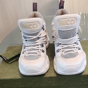 Authentic Gucci White Mesh High-Top Sneakers